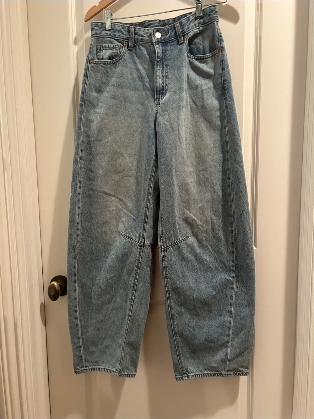GU Light Wash Wide Leg Barrel Denim Jeans High Rise High Waisted womens size 28